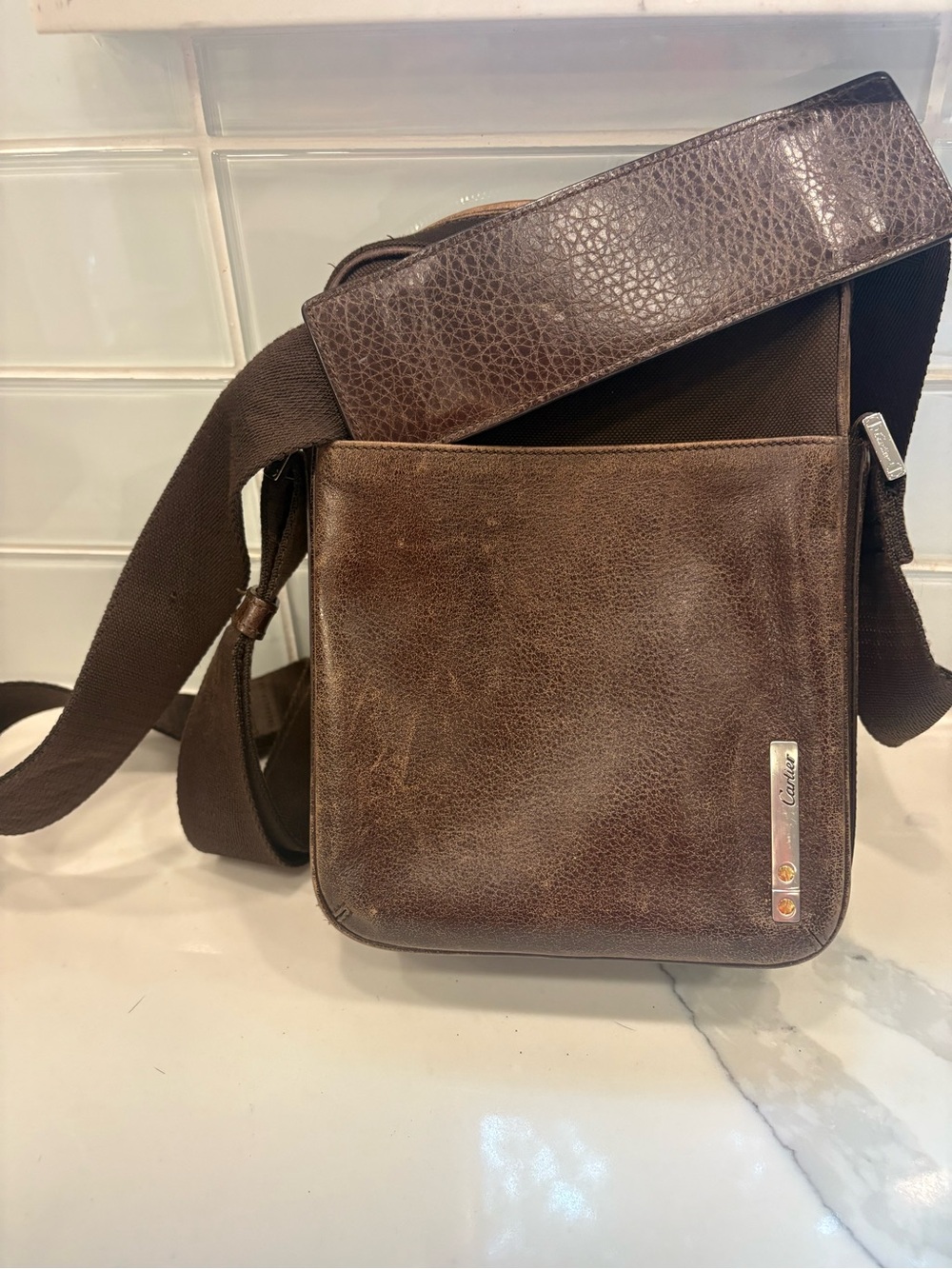 Cartier Brown Leather Men’s Crossbody Messenger Bag